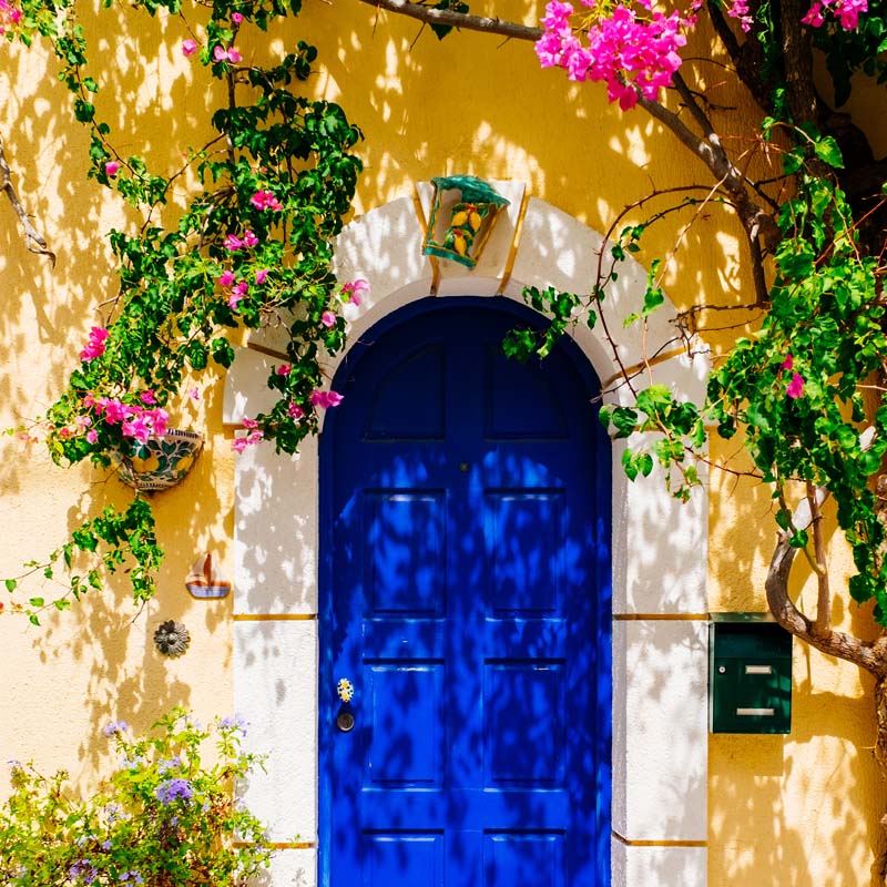 Traditional Building With Pink Flowers, Kefalonia